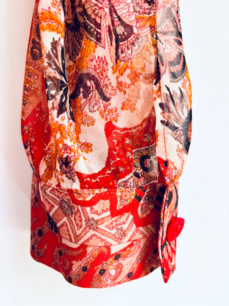 Chemise cravate en soie rousse