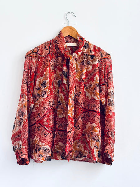 Chemise cravate en soie rousse