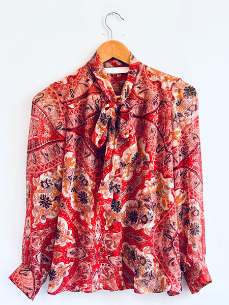 Chemise cravate en soie rousse