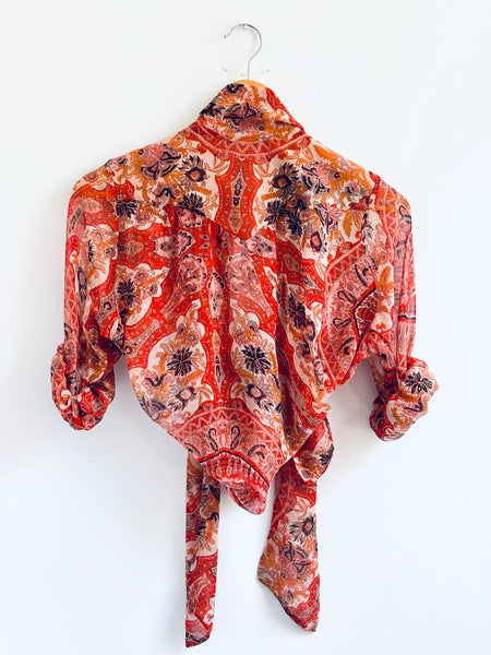 Chemise cravate en soie rousse