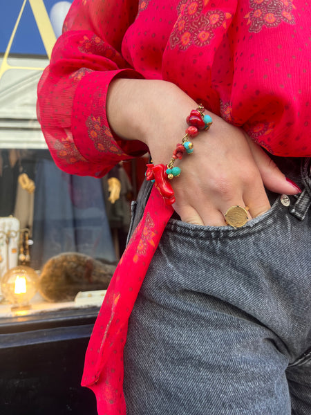 Bracelet gri-gri corail turquoise