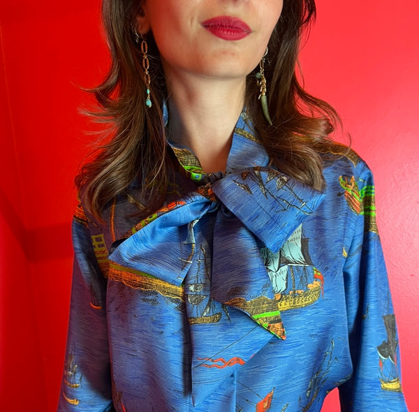 Chemise lavallière imprimé bateau