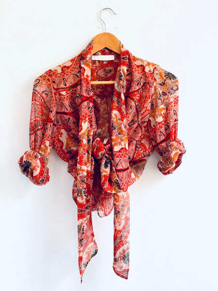 Chemise cravate en soie rousse