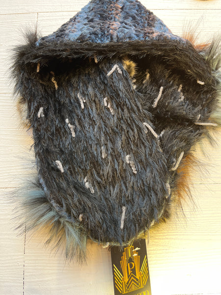 Col fausse fourrure bleue et marron