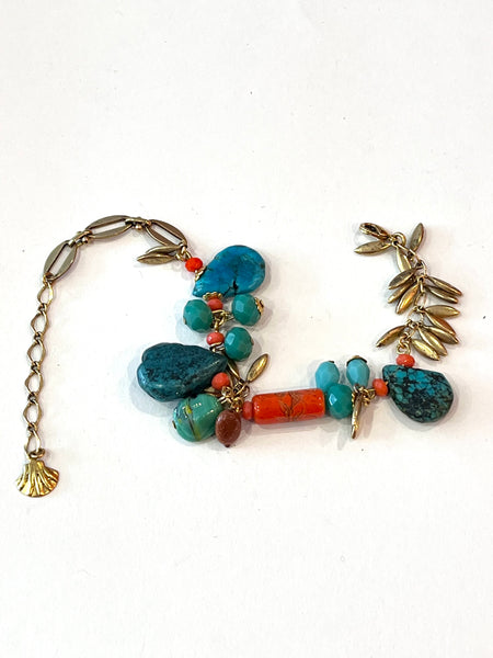 Bracelet gri-gri turquoise et orange