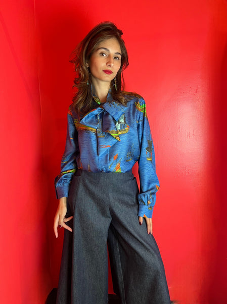 Chemise lavallière imprimé bateau